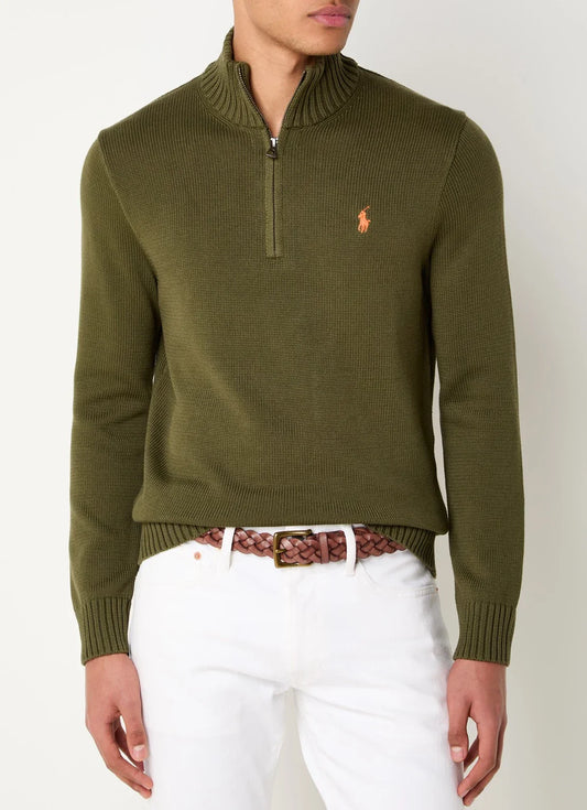 Polo Ralph Lauren Ribgebreide trui met halve rits en logoborduring